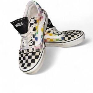 Vans Old‎ Skool Rainbow Checkered Slip on Skater Shoes Unisex Kids Size 1.5